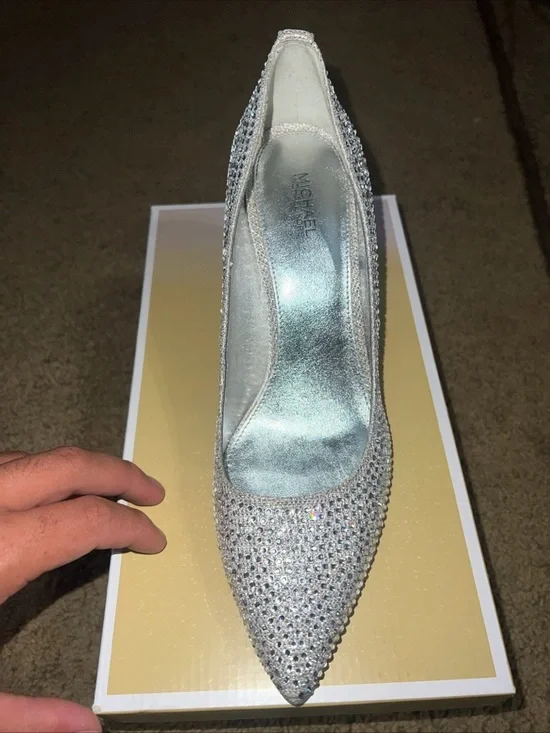 Michael Kors Crystal-Embellished Silver Pointed Toe Heel - Picture 1 of 3